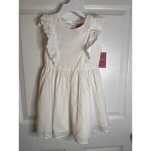 Zunie Girl Ruffled Sleeve Textured Clip Dot Woven White Sundress Girl’s XS (4/5)